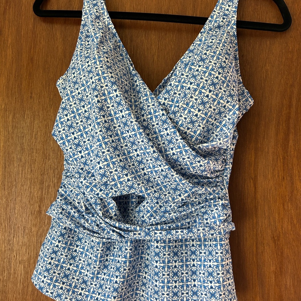 Lands' End Blue and White Floral Top